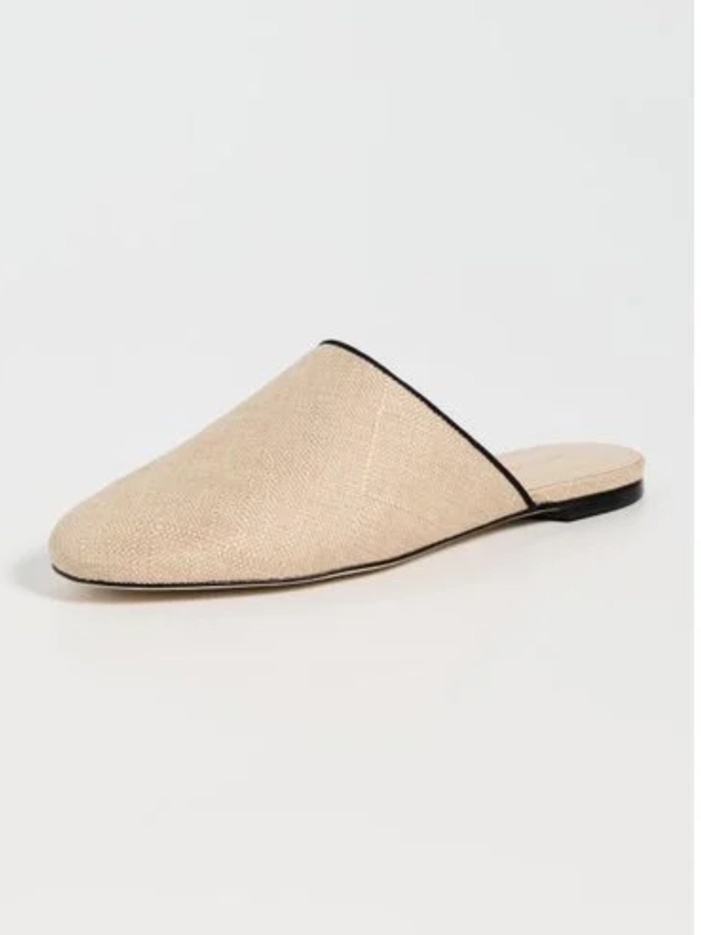 Larroude Venice Flat Mule In Beige Raffia and Leather w Black Trim Size 7.5 NIB - Picture 3 of 16